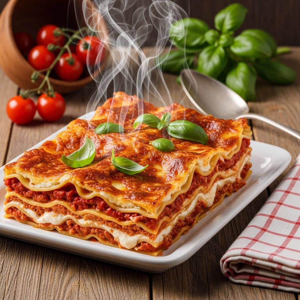 Delight in layer upon layer of rich meat sauce, creamy béchamel, and tender pasta in this traditional Italian lasagna recipe.