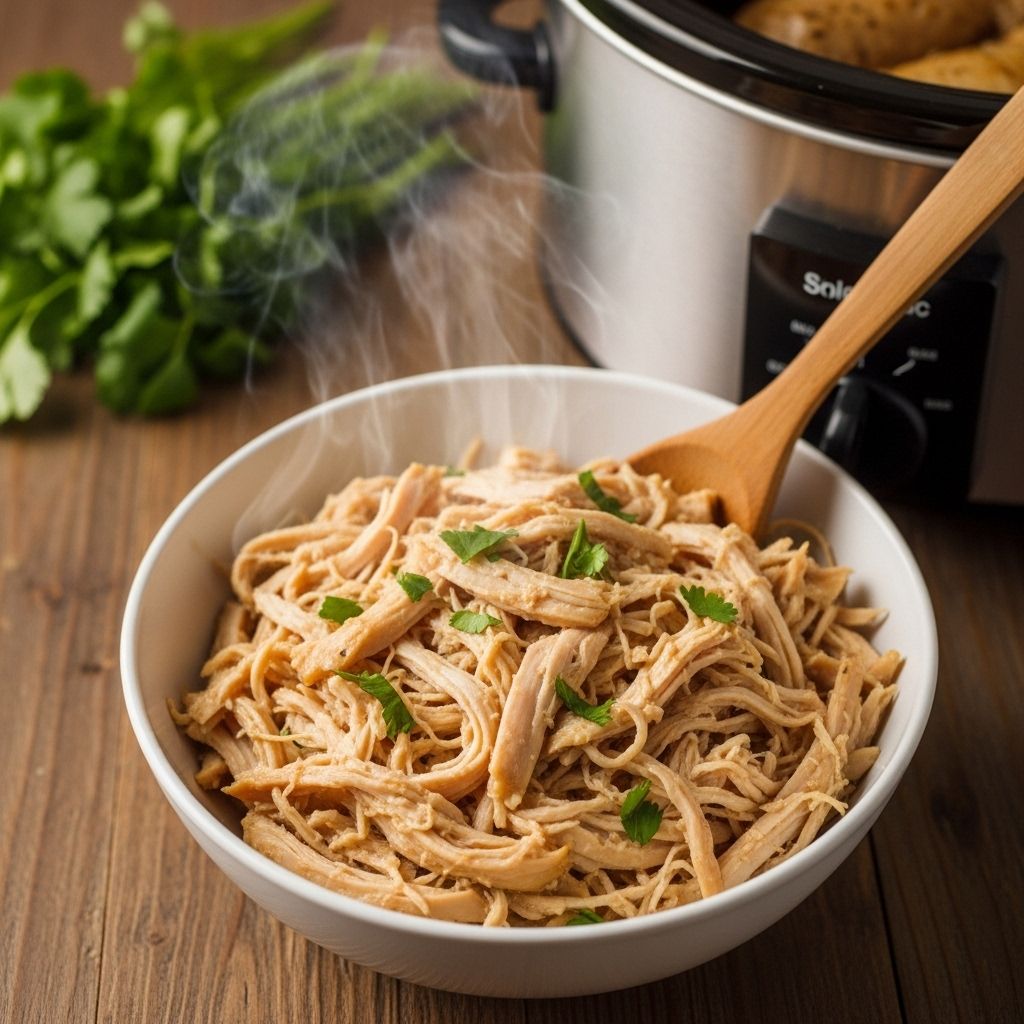 Turn basic chicken into a versatile shredded protein for any meal with your slow cooker—minimal effort required.