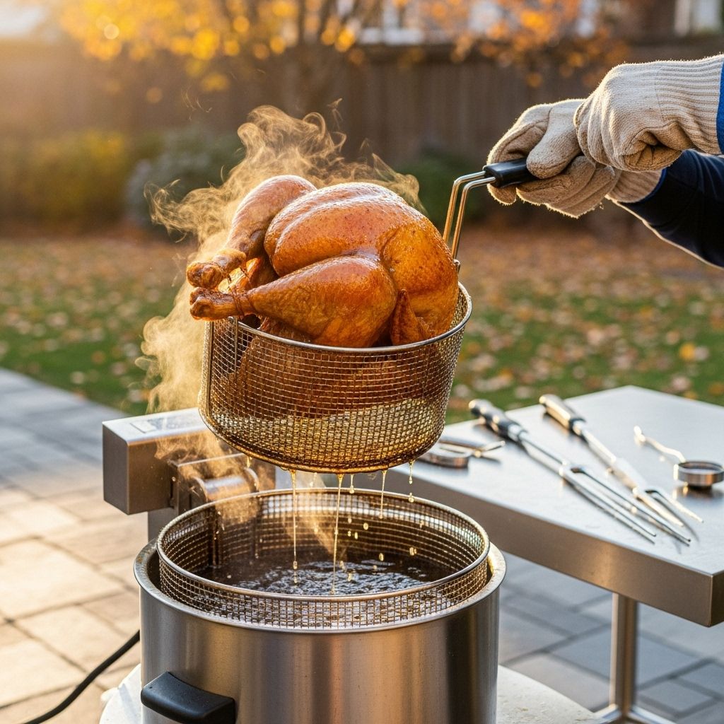 Master deep-frying a turkey safely, achieving crispy skin and juicy meat for unforgettable gatherings.
