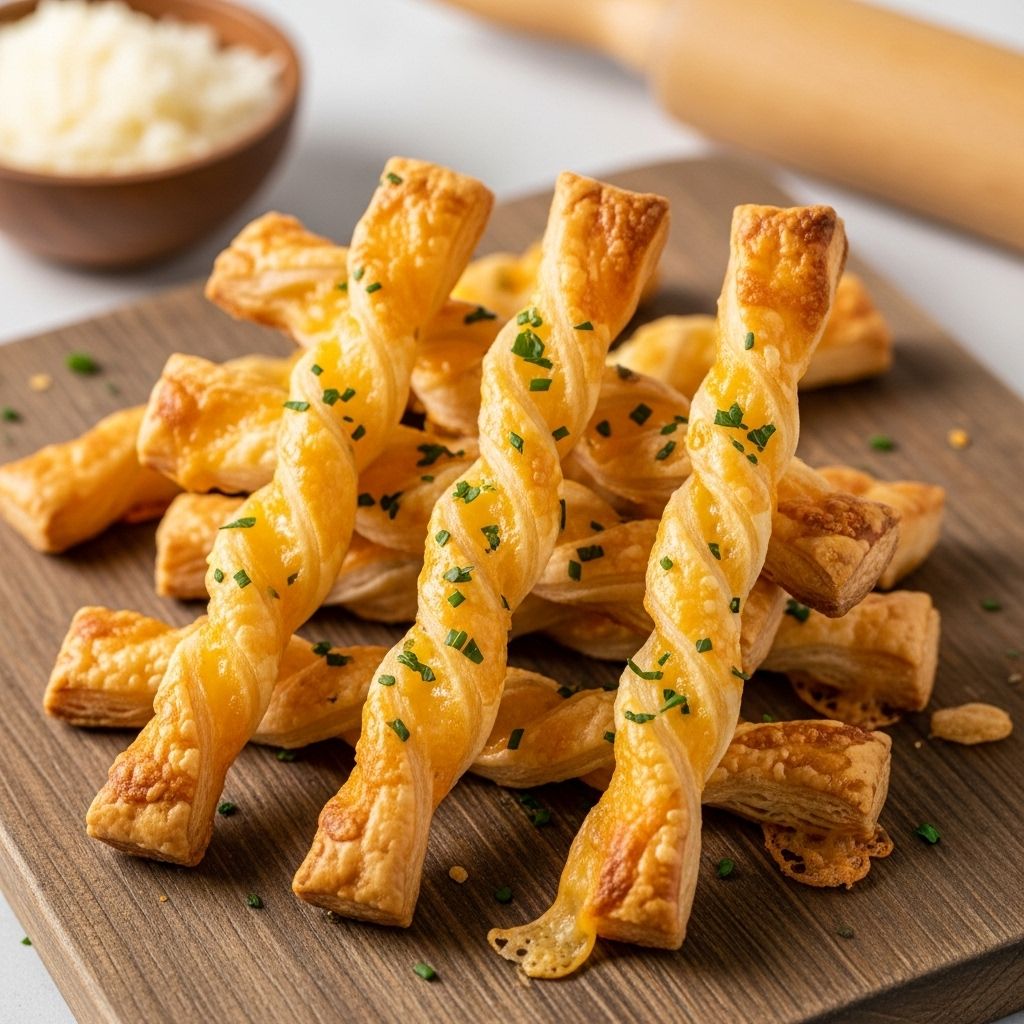 Classic cheese straws get an easy upgrade with crisp puff pastry, bold cheese, and flavorful seasonings—perfect for any occasion.