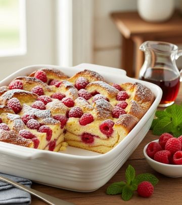 A luscious, make-ahead brunch classic with juicy raspberries and a custardy challah base—perfect for entertaining.