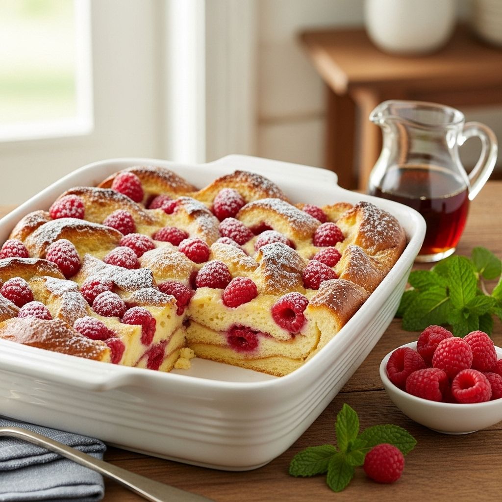 Ina Garten Raspberry Baked French Toast Casserole Recipe A luscious, make-ahead brunch classic with juicy raspberries and a custardy challah base—perfect for entertaining.