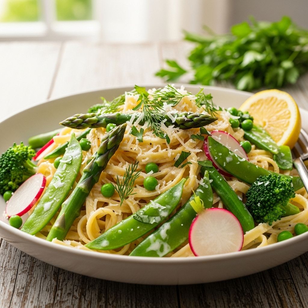 Spring Vegetable Fettuccine Alfredo: A Fresh Seasonal Classic Celebrate the vibrant flavors of spring with a creamy, vegetable-packed fettuccine Alfredo perfect for weeknights or entertaining.