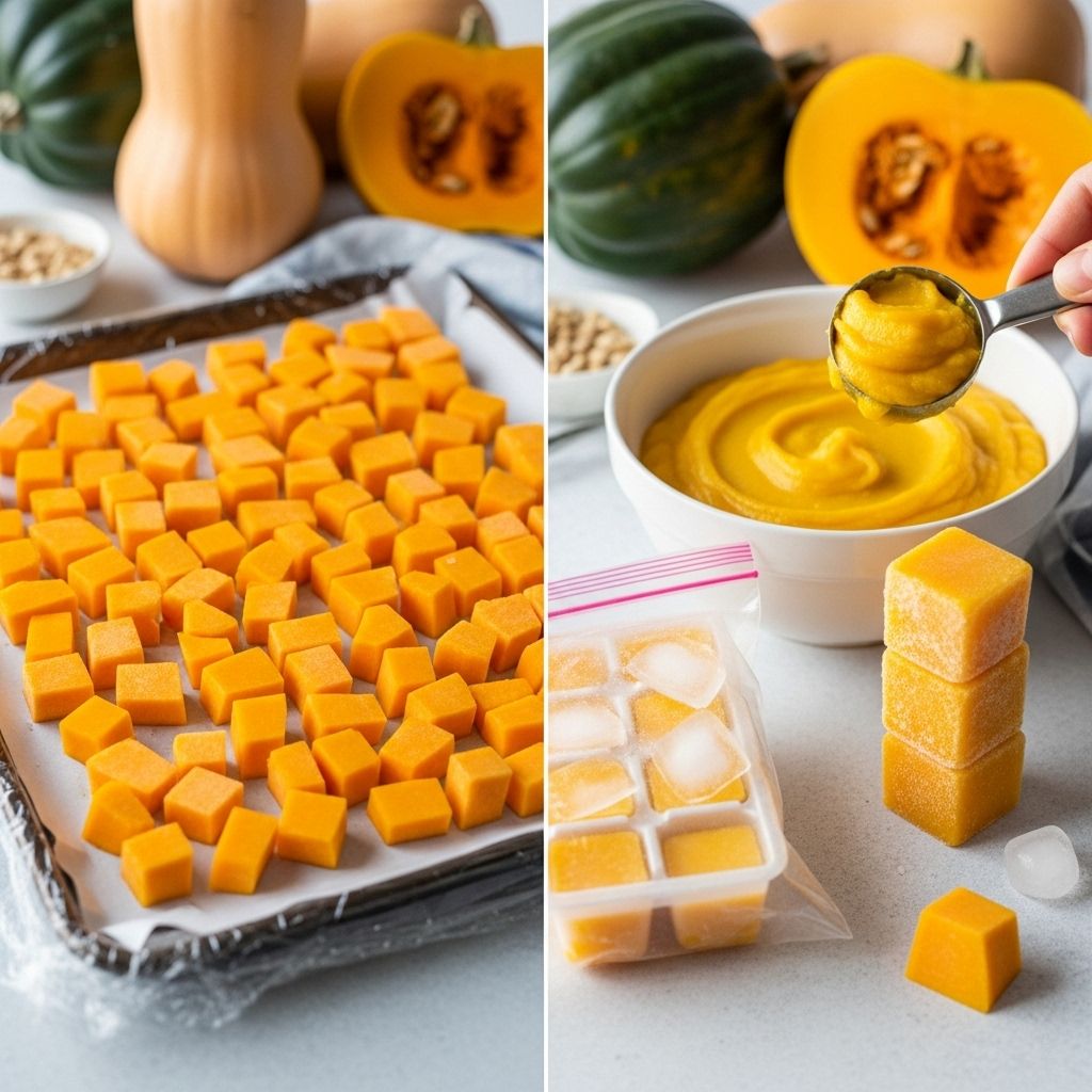 Preserve the taste and nutrition of winter squash with these two simple freezing methods—cube blanching and pureeing.