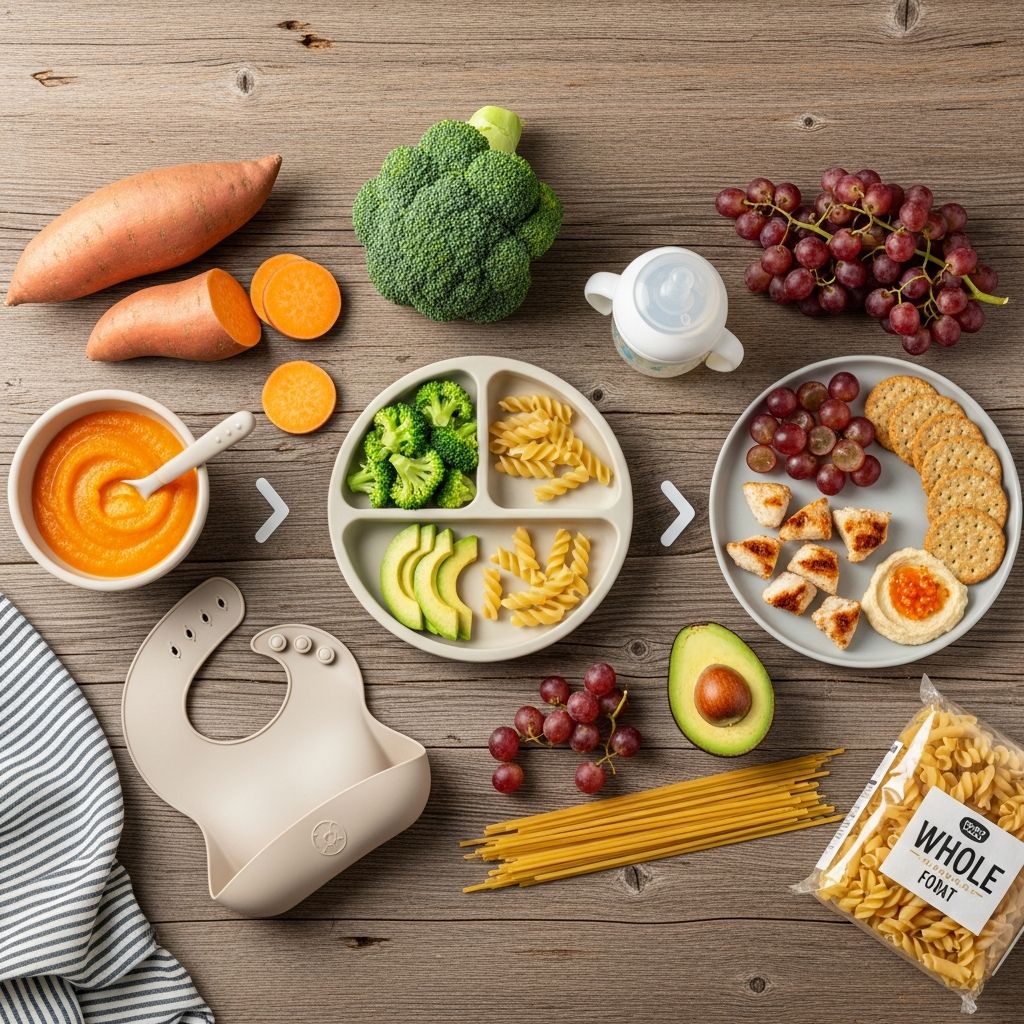 Step-by-step milestones for introducing solids and finger foods to your baby in the first year and beyond.