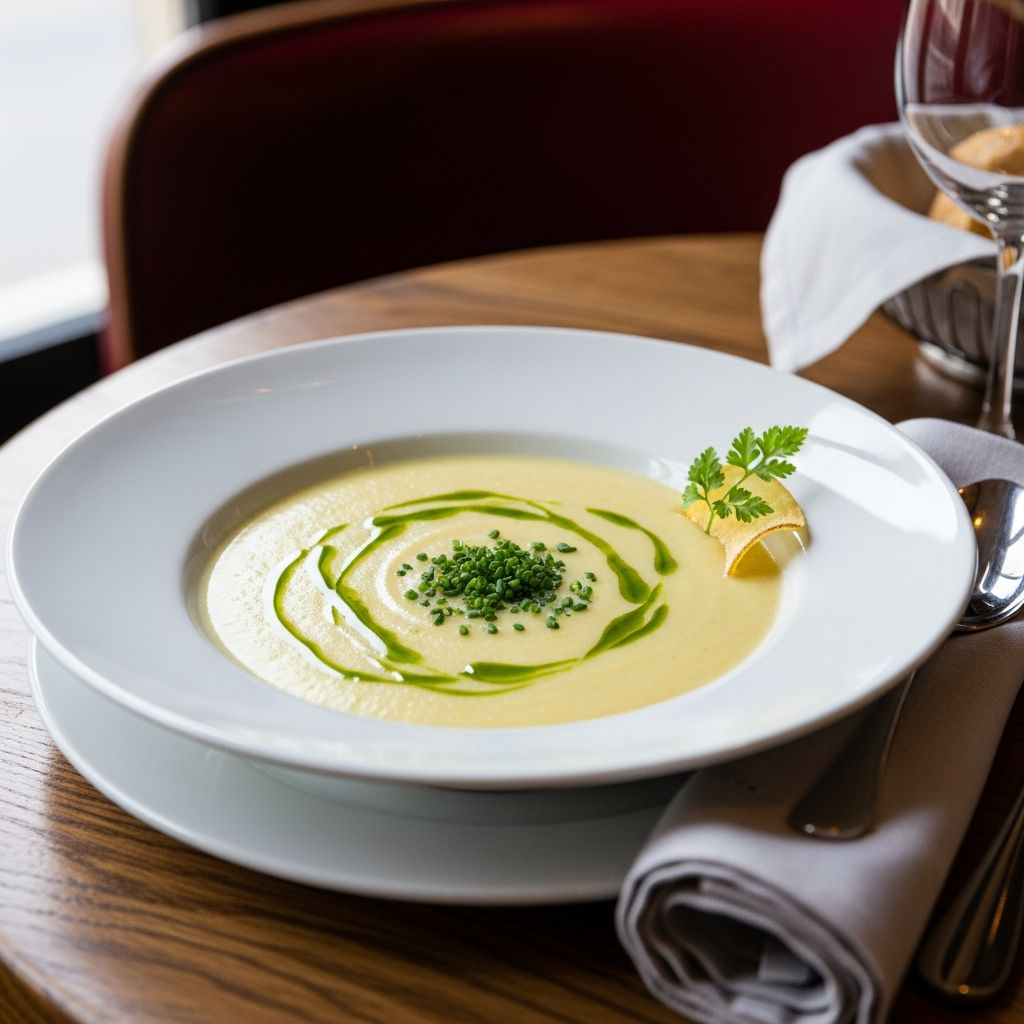 Explore Anthony Bourdain’s legendary Les Halles Vichyssoise, a chilled classic that turns humble leeks and potatoes into culinary luxury.