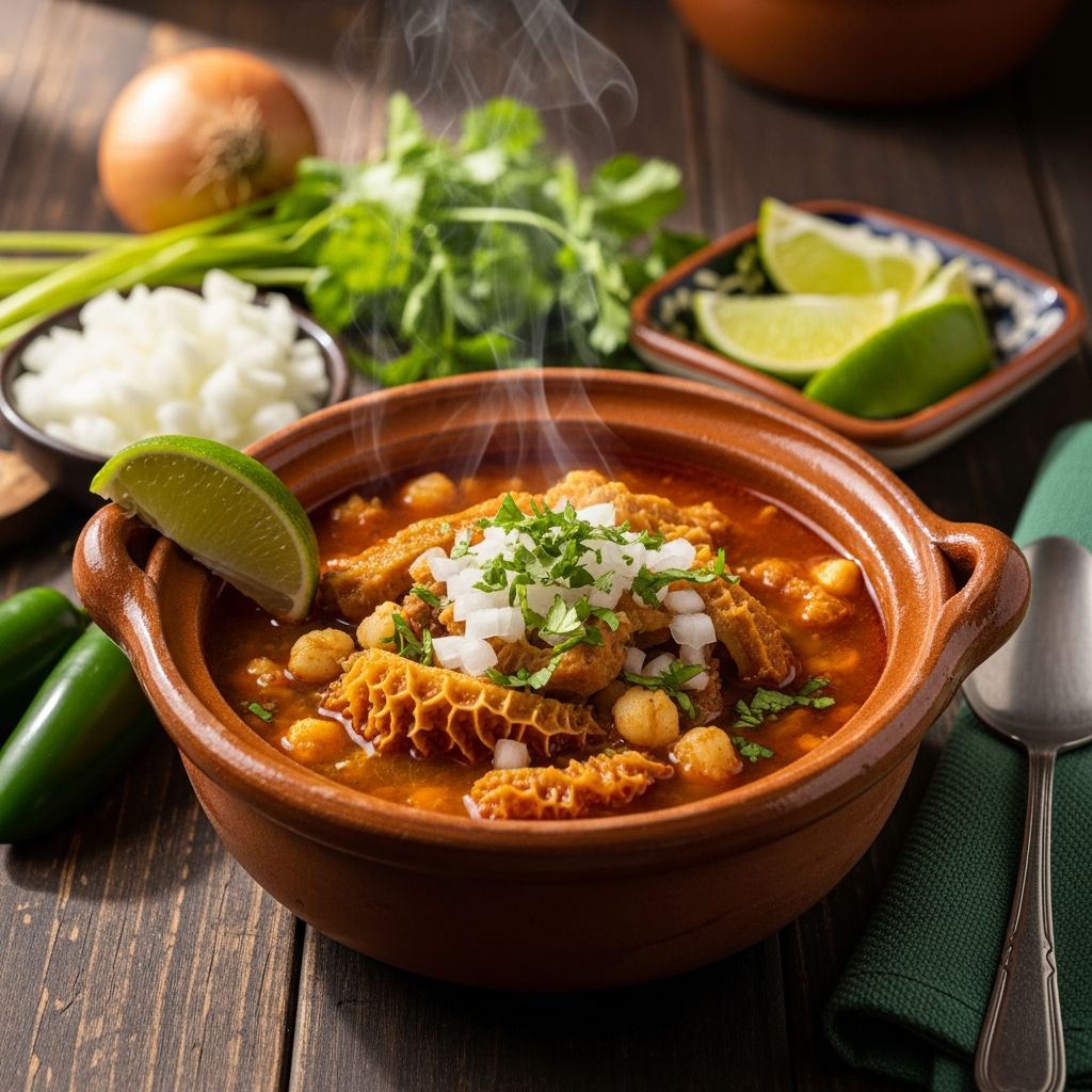 Learn to cook Menudo, the classic Mexican soup known for its bold flavors, tender tripe, and festive garnishes, with step-by-step instructions.