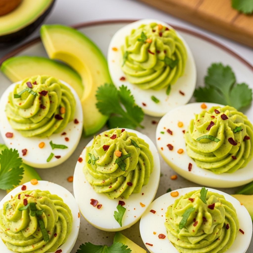 Avocado Stuffed Eggs: Healthy Deviled Eggs Reinvented A nutritious twist on the classic deviled eggs, blending creamy avocados and fresh flavors for a satisfying, crowd-pleasing appetizer.