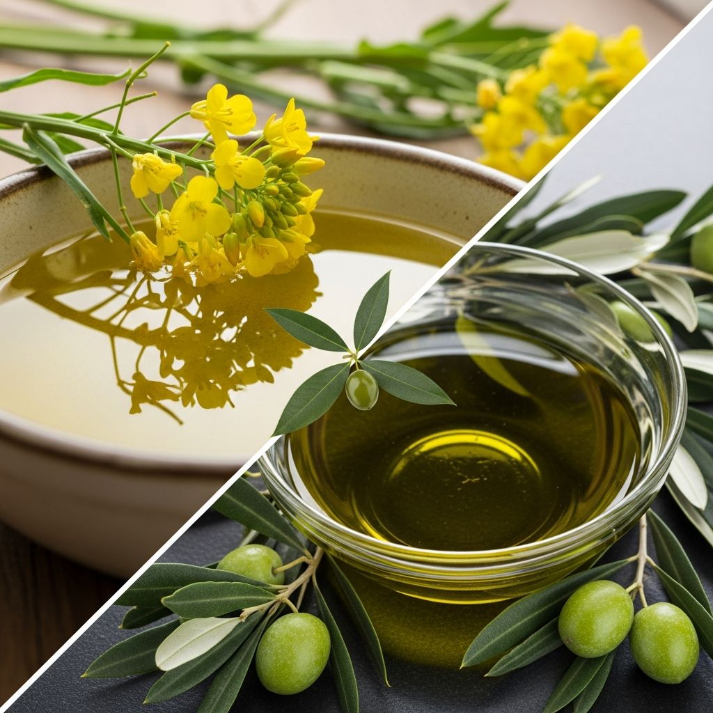 Canola Oil vs Olive Oil: Nutrition, Health Benefits, and the Debate Explained A comprehensive guide to understanding the real differences between canola oil and olive oil for cooking, health, and everyday use.