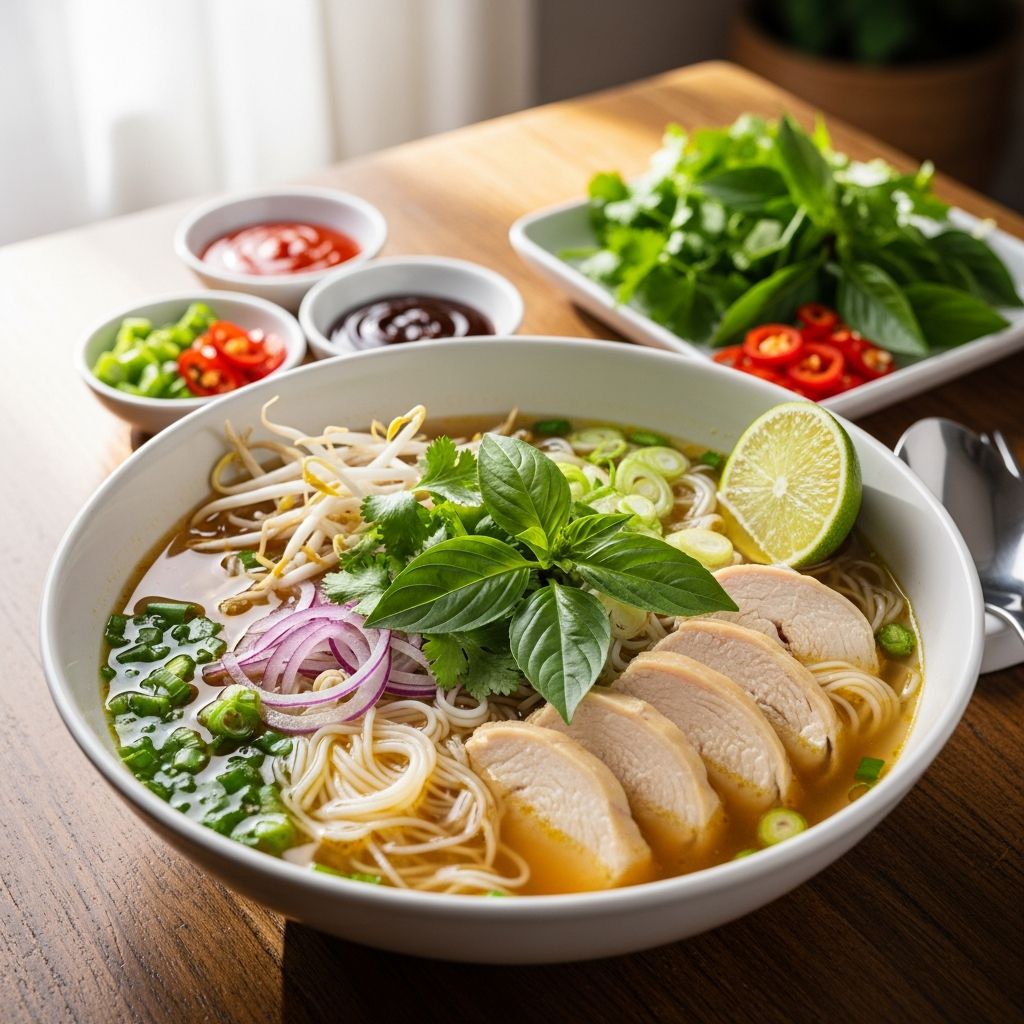Intensely aromatic chicken pho with homemade broth, tender noodles, and vibrant garnishes for a comforting meal any day of the week.