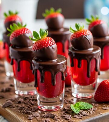 Transform your gatherings with these irresistible, bite-sized chocolate covered strawberry jello shots, packed with flavor and fun for any occasion.