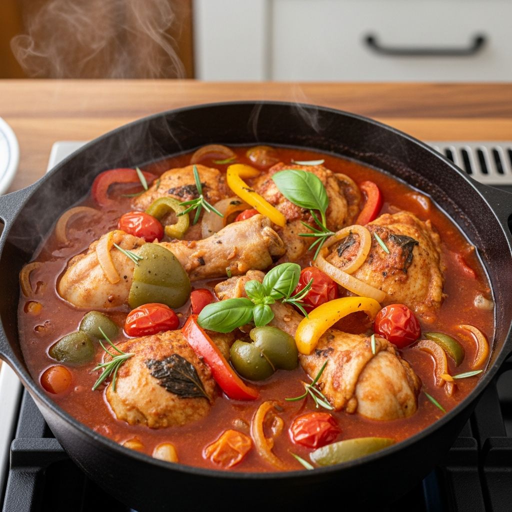 Discover the secrets to making traditional chicken cacciatore—a rustic Italian dish featuring tender chicken in a hearty tomato sauce.
