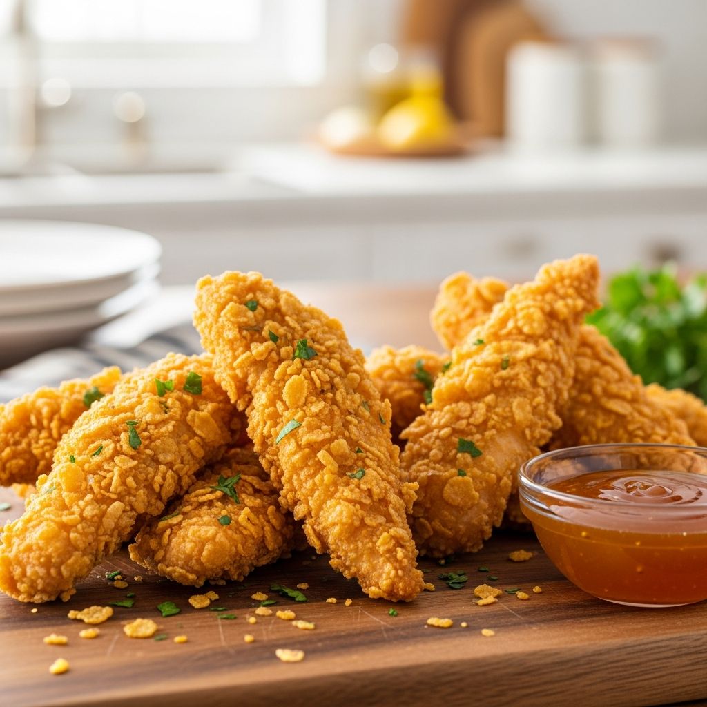 Cornflake-Crusted Chicken Tenders: A Crispy Family Favorite Discover the ultimate kid-friendly chicken tenders coated in crunchy cornflakes and baked to golden perfection, ideal for fast weeknight meals.