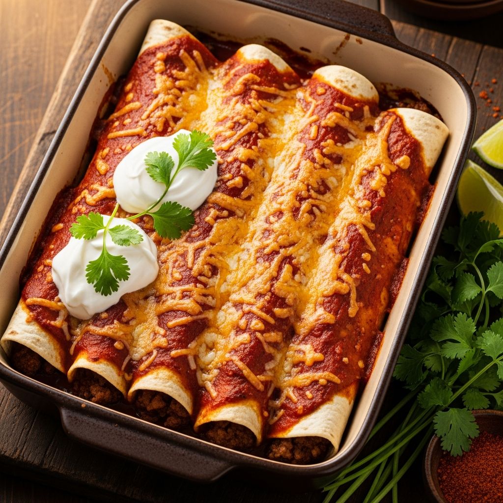 Transform simple ingredients into mouthwatering beef enchiladas with this beginner-friendly, crowd-pleasing recipe.