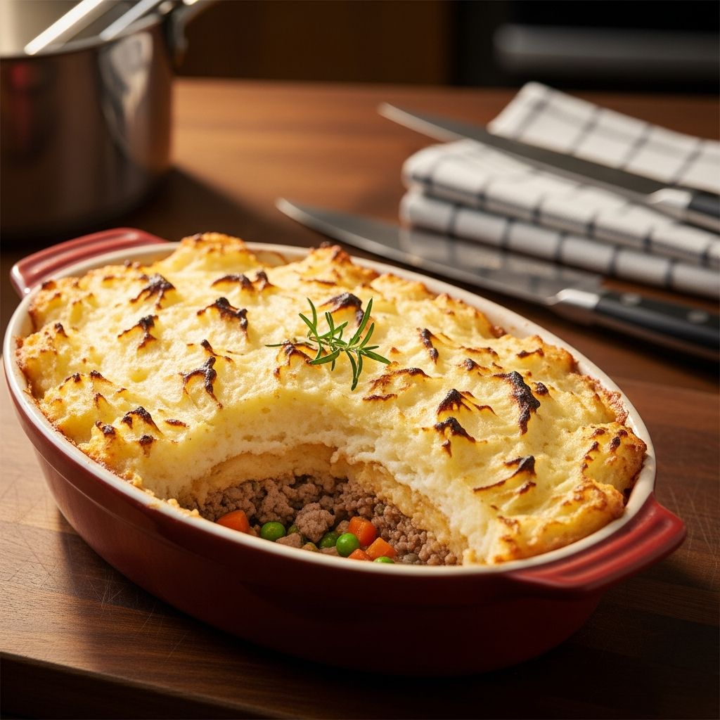 Master the art of comforting British cuisine at home with Gordon Ramsay’s legendary shepherd’s pie—rich lamb filling, fluffy parmesan mash, and oven-baked perfection.