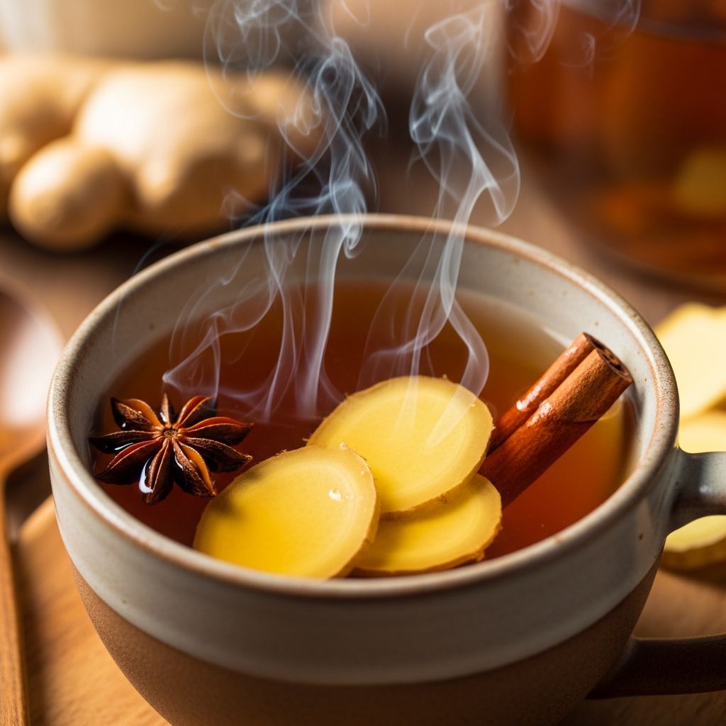 Enjoy a soothing cup of homemade ginger tea, crafted from scratch for immune support, digestion, and pure comfort year-round.