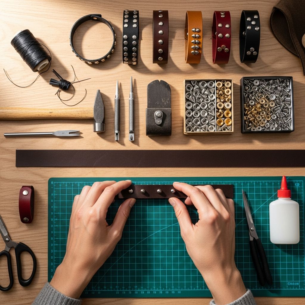 Discover a step-by-step guide to creating stylish, colorful leather stud bracelets using simple tools and creative flair.
