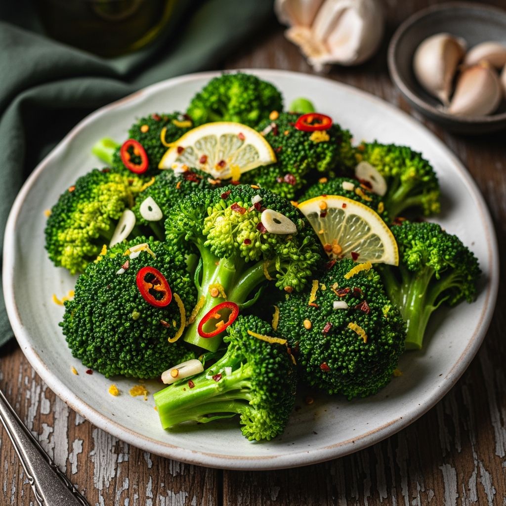 A vibrant, simple, and spicy Italian-style broccoli dish that brightens up any meal with garlic, lemon, and chili flakes.