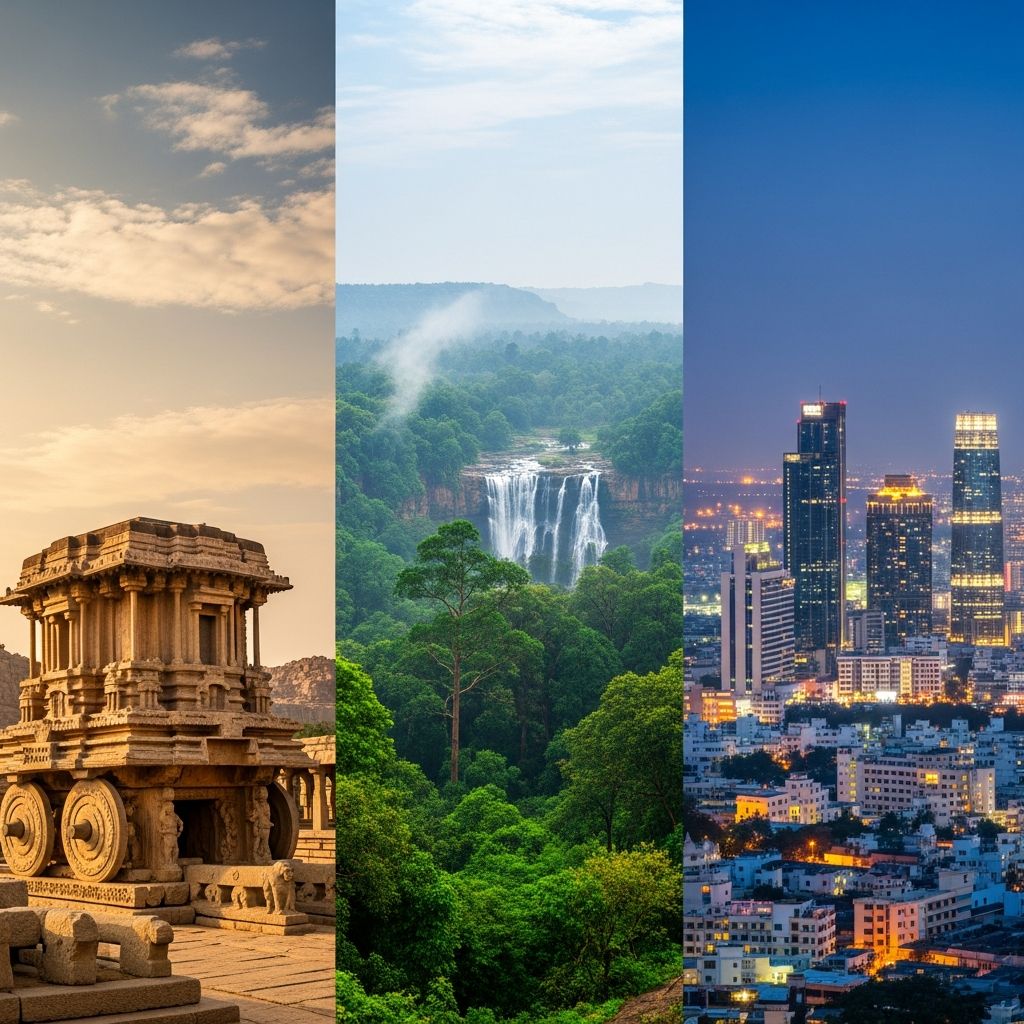 Karnataka: India’s Southern Gem of Heritage, Nature, and Urban Splendor Explore Karnataka: a captivating fusion of modern cities, ancient ruins, royal palaces, wild landscapes, beaches, and sacred temples.