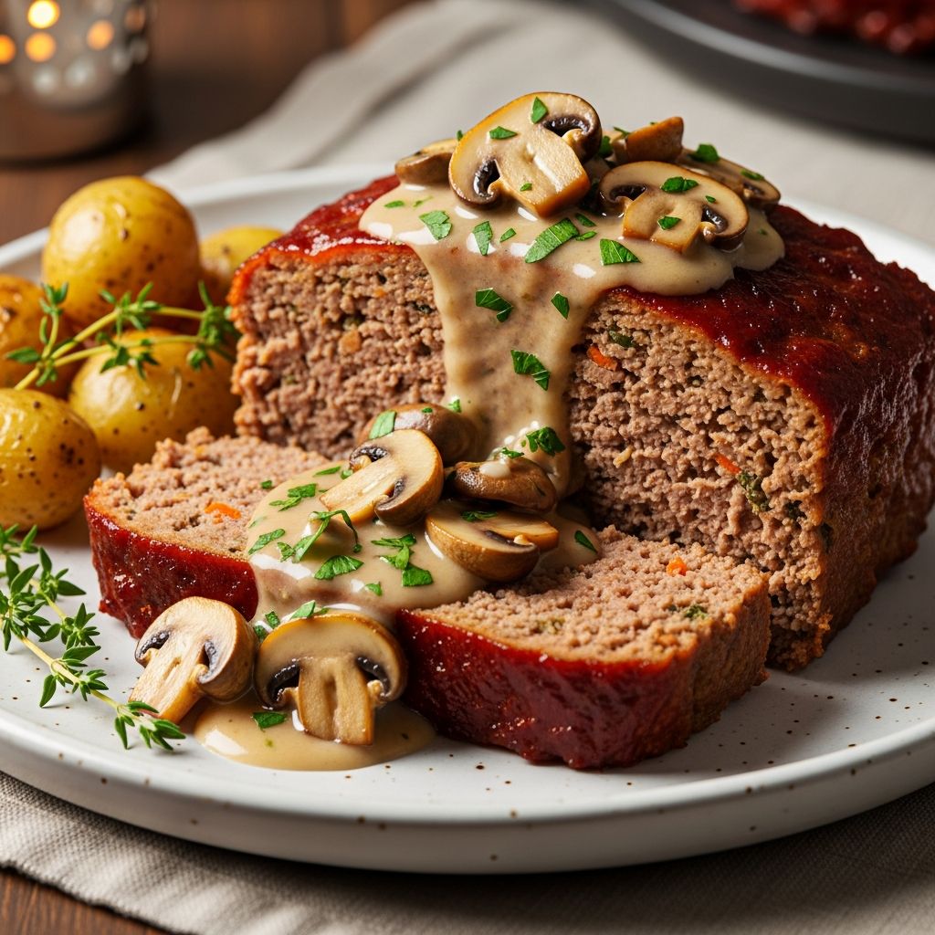 A timeless meatloaf recipe featuring cream of mushroom soup for a moist and flavorful dish that brings together families at mealtime.