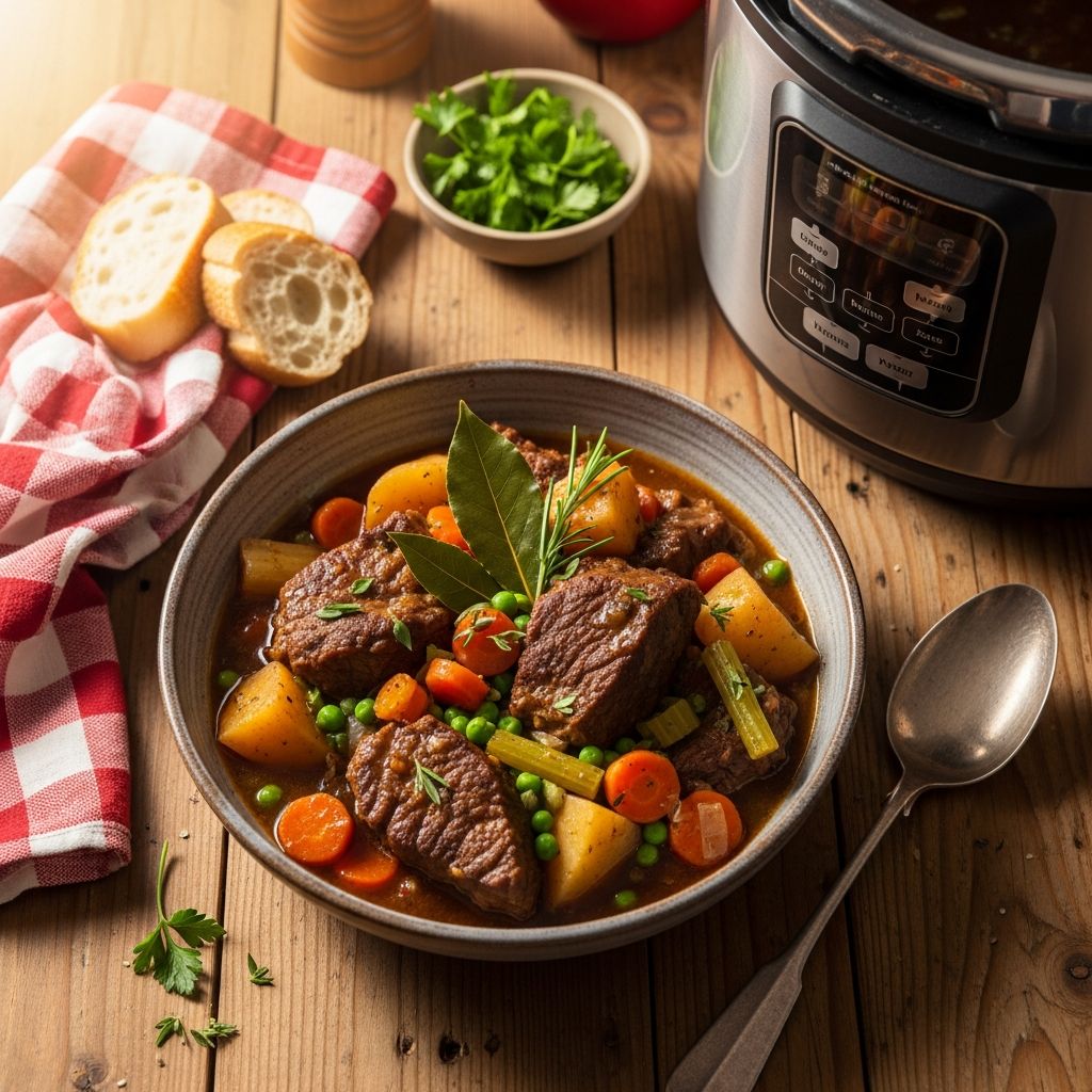 A hearty, homestyle beef stew made simple for the pressure cooker—rich, comforting, and ready in a fraction of the time.