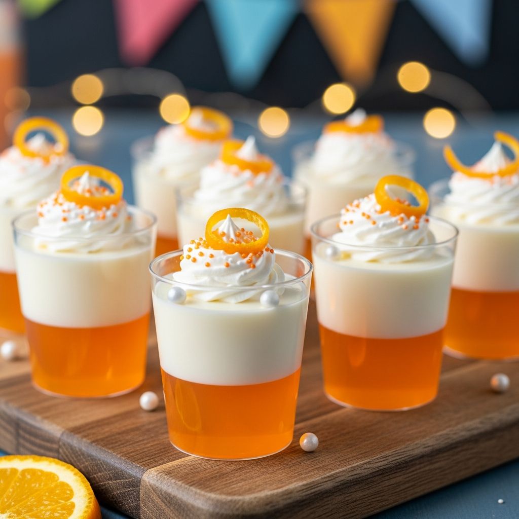 Orange Creamsicle Jello Shots: A Festive and Creamy Party Treat Transform classic orange and cream flavors into eye-catching, creamy jello shots for your next party or summer gathering.