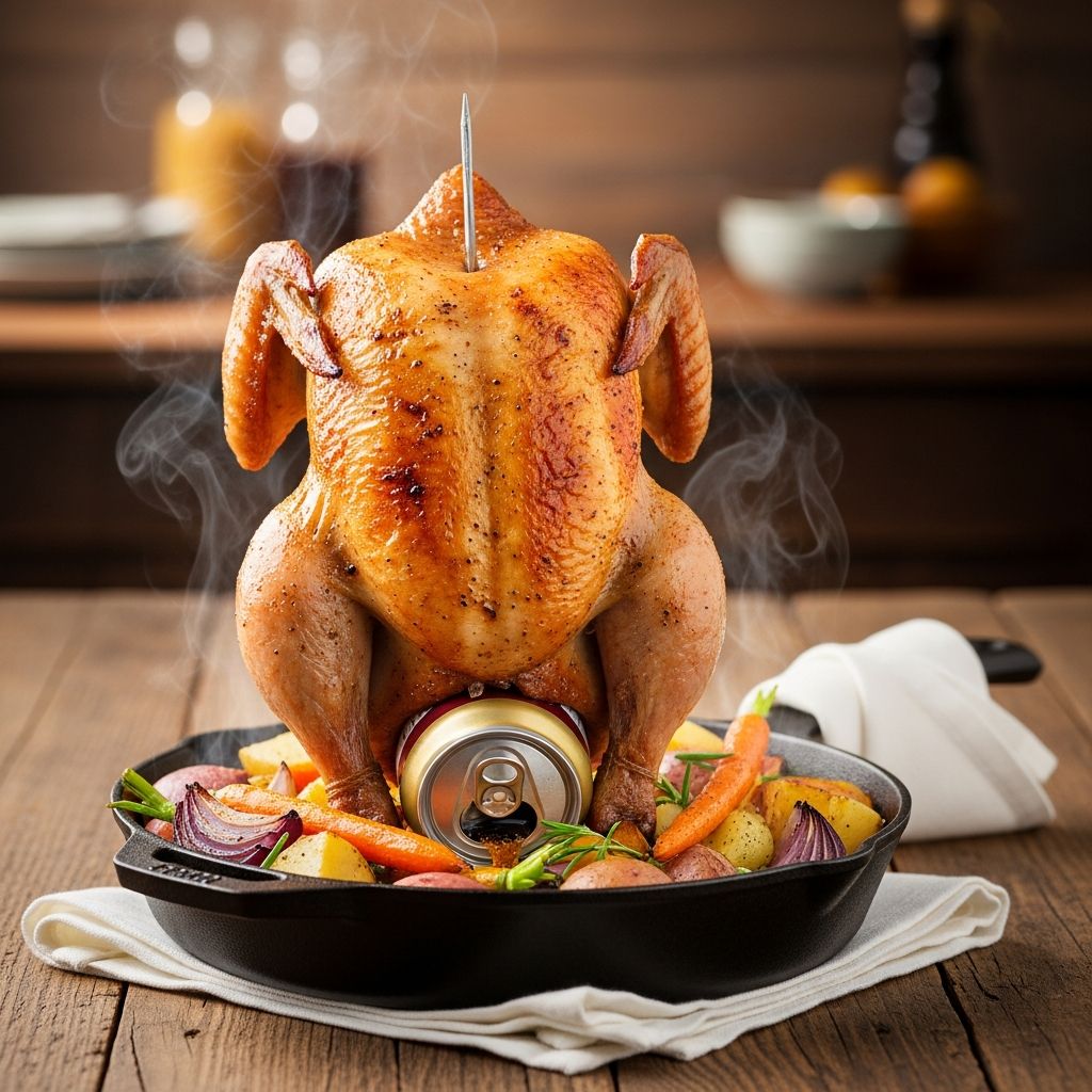 Discover how to prepare classic beer can chicken in your oven for crispy skin and succulent meat every time.