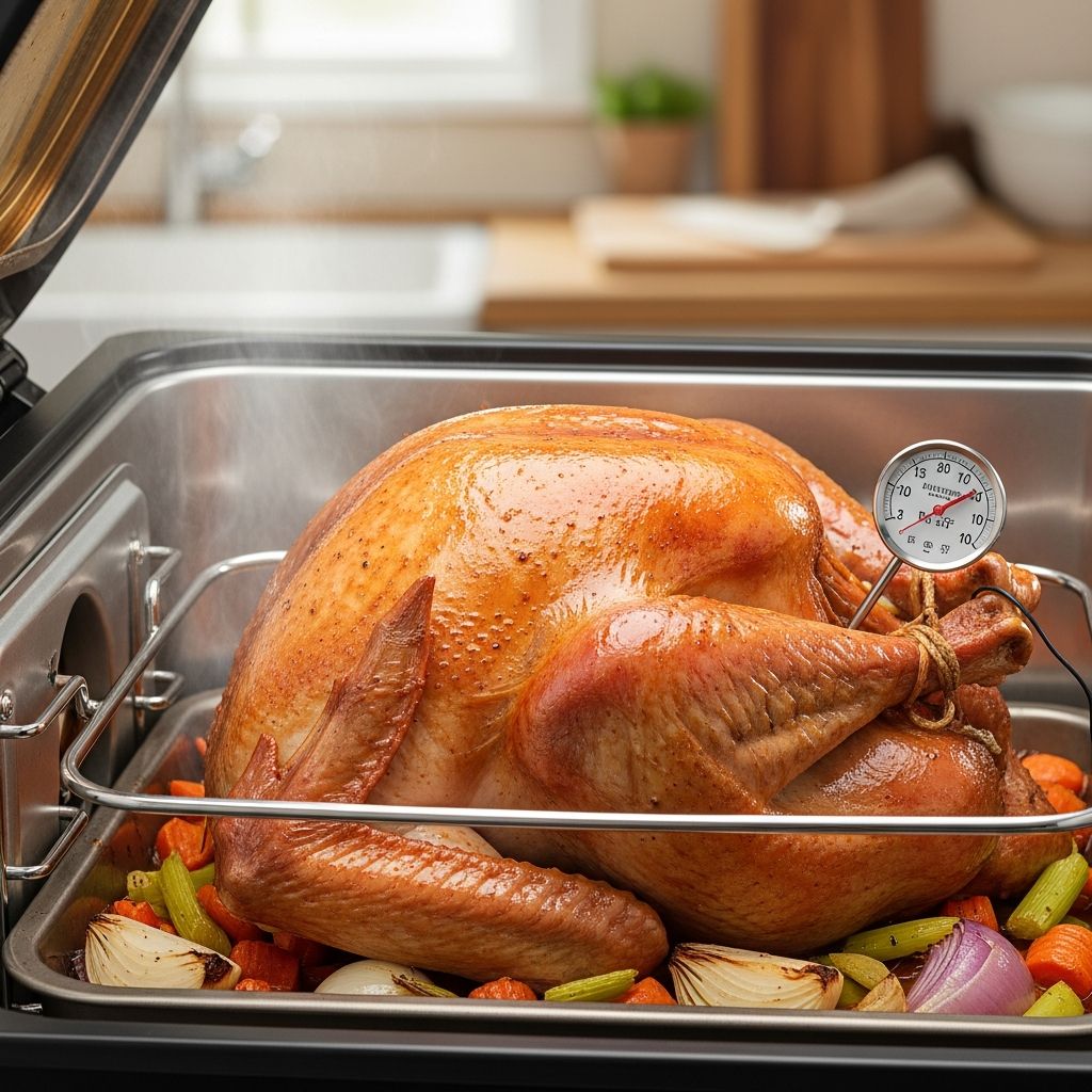Your complete guide to preparing a beautifully moist, golden, and flavorful turkey using an electric roaster oven, from prep to carving.