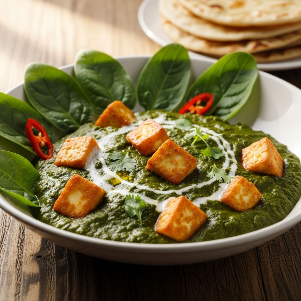 Discover saag paneer, India’s beloved creamed spinach dish featuring paneer cheese, aromatic spices, and rich, comforting flavors.