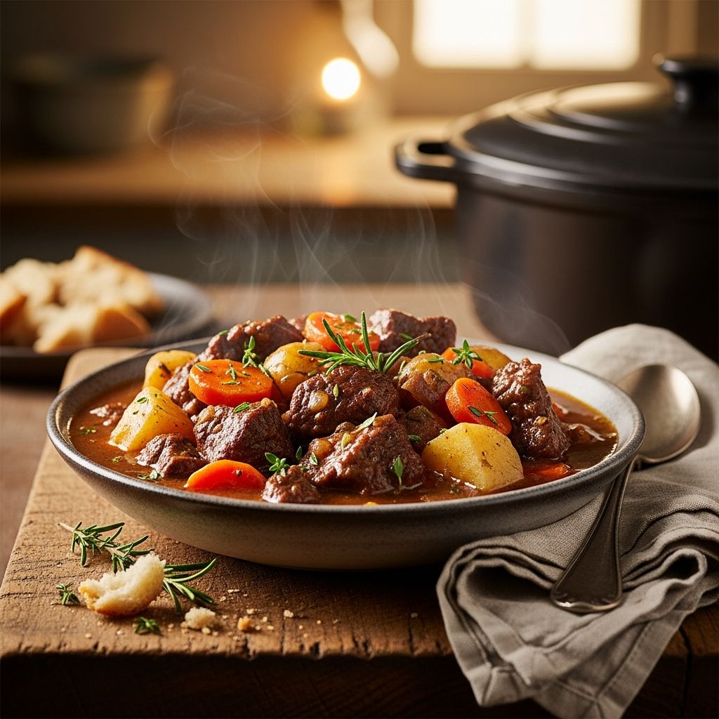 Discover the warmth and heartiness of a classic oven-baked beef stew—perfect for cozy family meals.