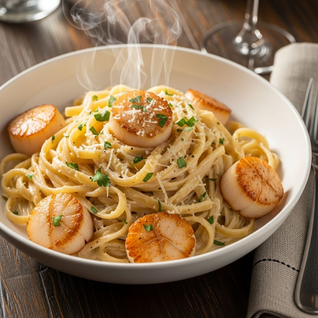 Scallops Alfredo: A Gourmet Guide to Creamy Seafood Pasta Discover a step-by-step gourmet recipe for Scallops Alfredo with expert tips on perfectly seared scallops and homemade Alfredo sauce.
