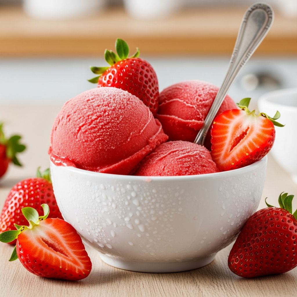 Simple Strawberry Sorbet: An Easy Homemade Delight Refreshing, dairy-free, and bursting with fruit flavor, this easy strawberry sorbet is irresistibly simple to make at home.