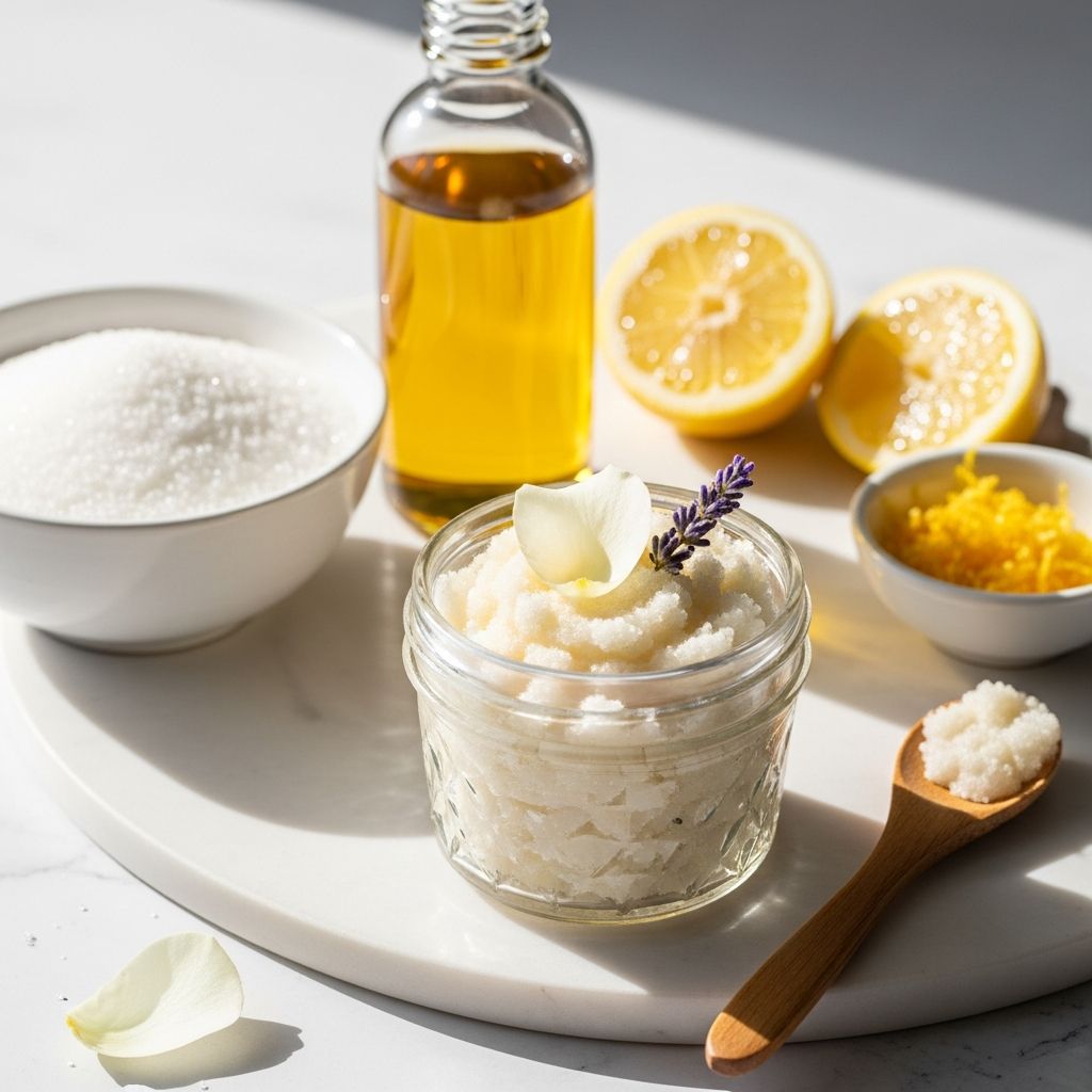 Create a luxurious DIY sugar scrub at home for radiant, smooth skin — using only two basic natural ingredients, plus endless creative possibilities.