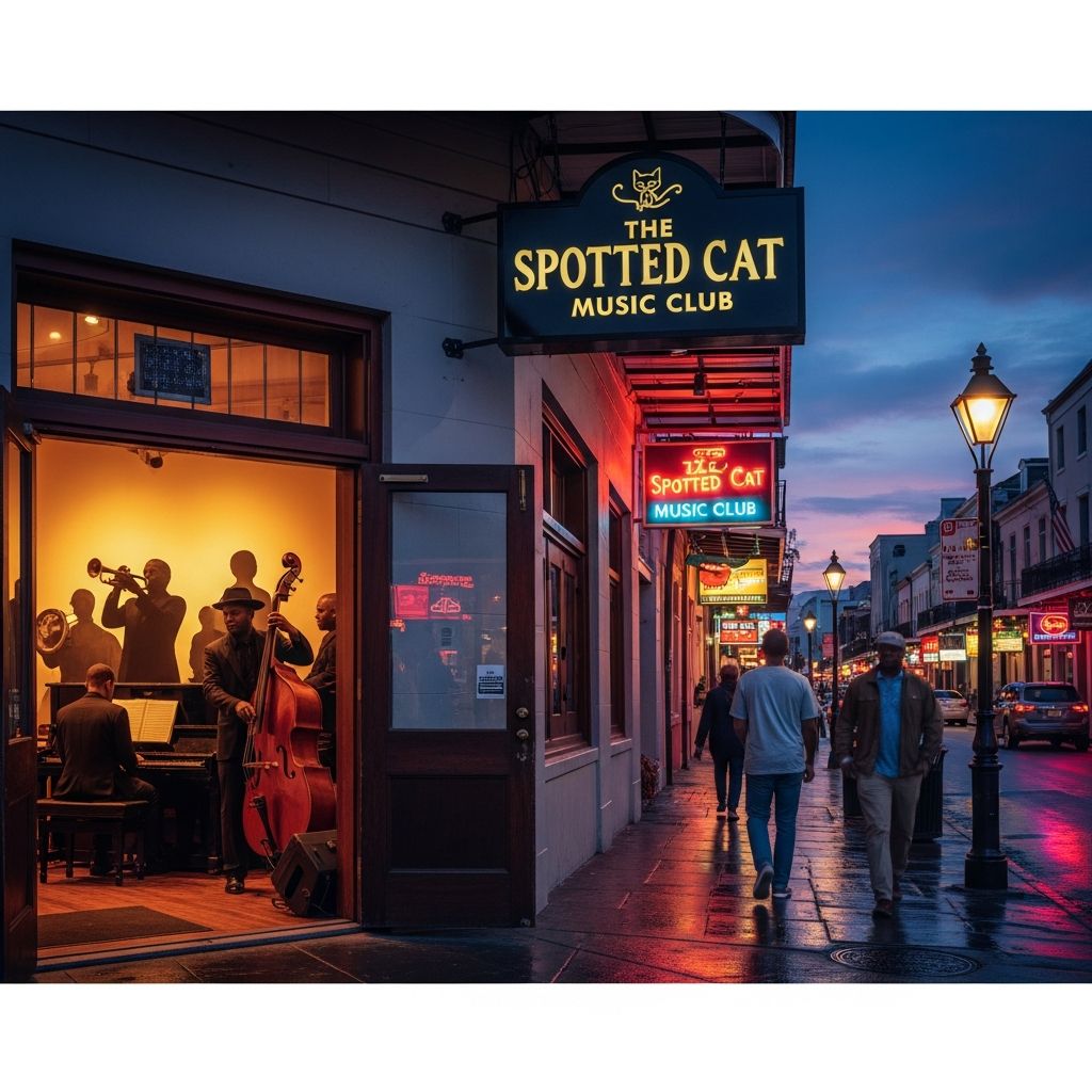 The Spotted Cat Music Club: Heartbeat of New Orleans Jazz Experience authentic New Orleans jazz and vibrant nightlife at The Spotted Cat, a beloved local music venue in the Faubourg Marigny.