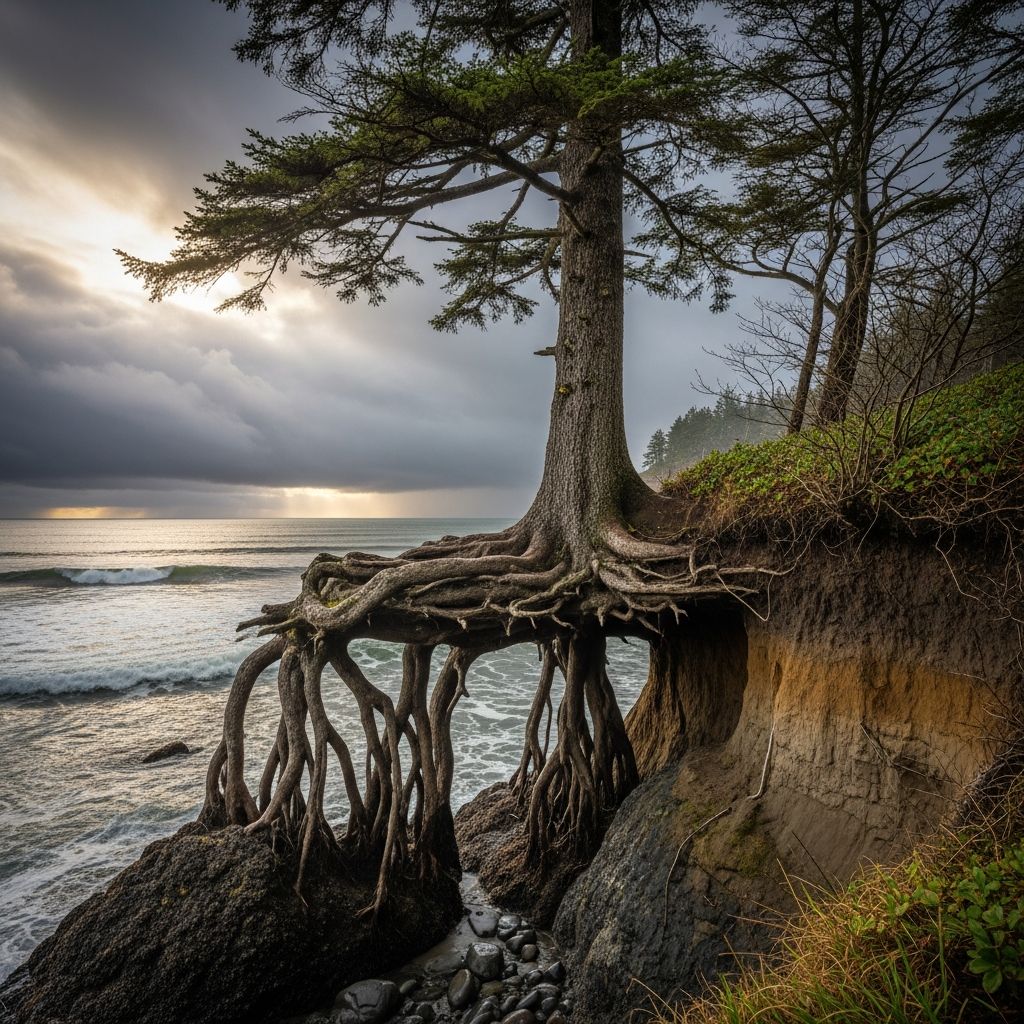 Discover the legendary Sitka spruce defying gravity and erosion on Washington’s Olympic Coast, a symbol of resilience and natural wonder.