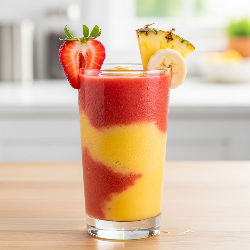 Indulge in a refreshing, nutrient-packed smoothie blend featuring strawberries, pineapple, and banana for a deliciously healthy treat.