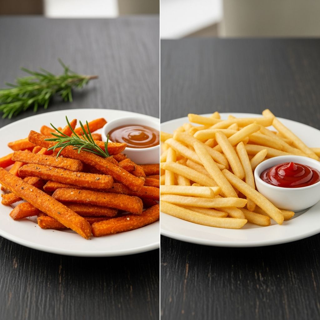 Discover the nutritional showdown between sweet potato fries and regular fries, including calories, vitamins, cooking methods, and health implications.