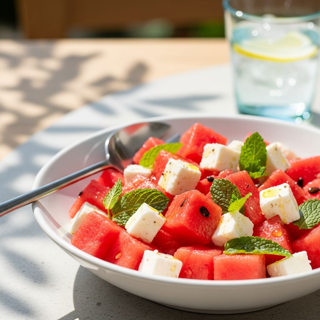 Experience the balance of sweet and salty with this vibrant watermelon, feta, and mint salad — perfect for summer gatherings and meals.