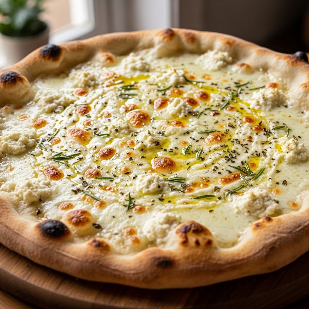 Discover the creamy, garlicky magic of White Pie—a timeless pizza-style treat without tomato sauce, perfected with cheeses and a golden crust.